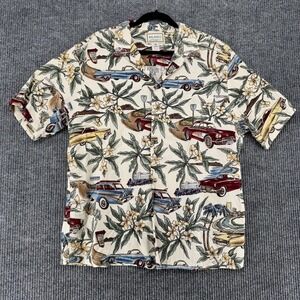 Kalaheo Hawaiian Shirt XL Made In Hawaii Classic Cars Aloha Scene Print Vintage